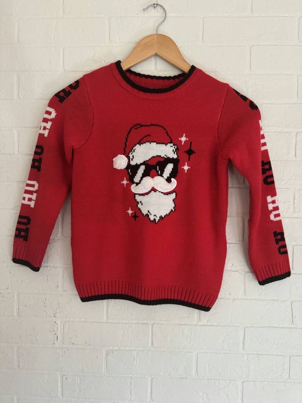 Holiday Time Kids Christmas Sweater Red Santa Sunglasses Ho Ho Ho S 6-7(WCNAF)